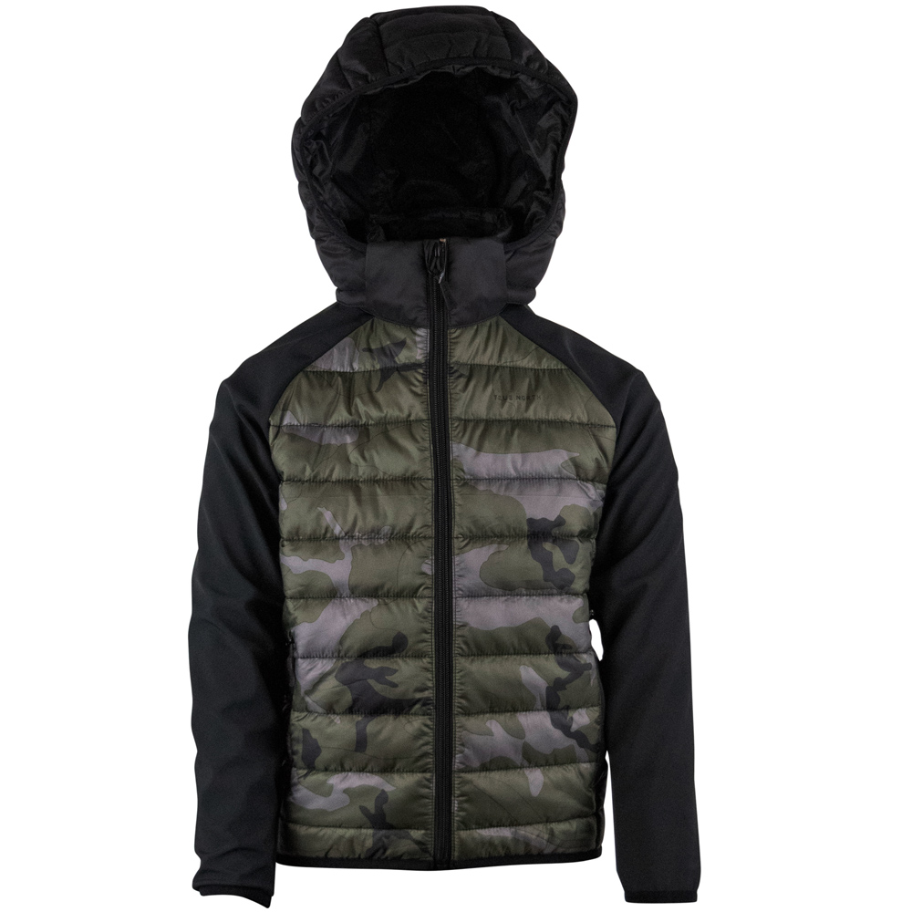 TRUE NORTH - Kinder Hybridjacke Steppjacke mit Kapuze, camo