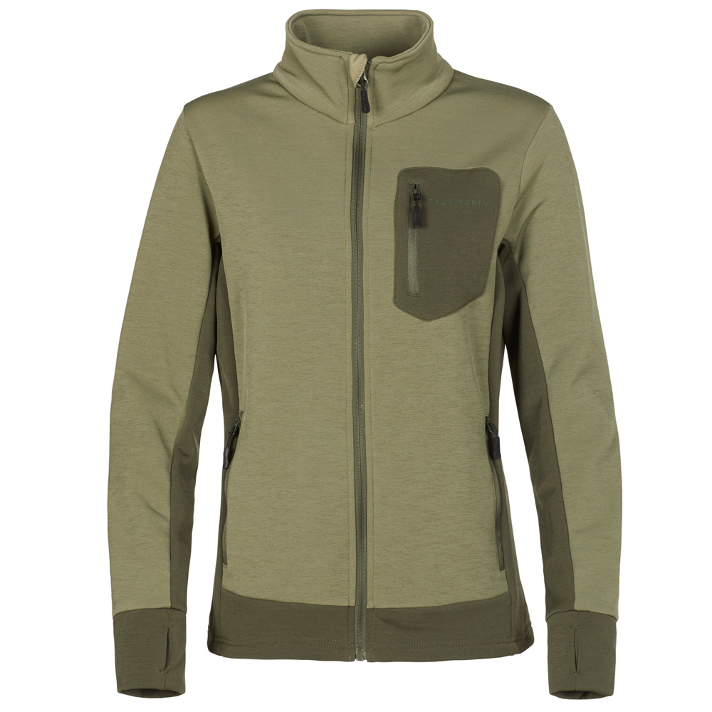 True North Damen Fleecejacke Sportjacke mit Daumenloch & Taschen, grün