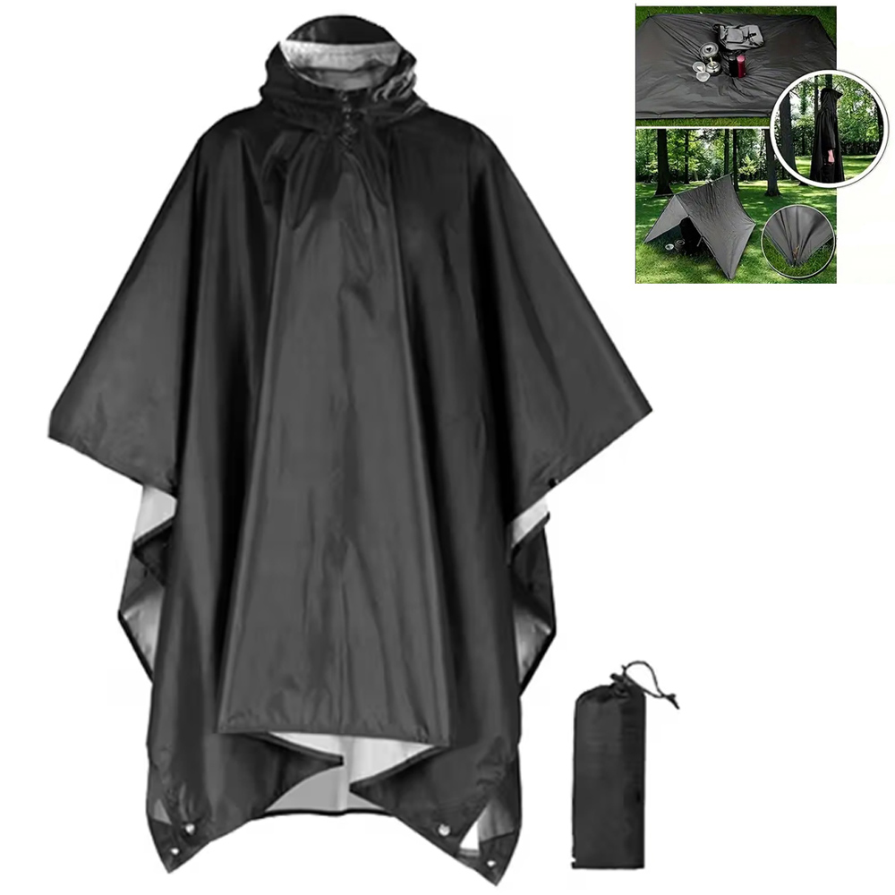 Ravu - Regenponcho 100% wasserdichte Jacke, Zelt, Unterlage, schwarz