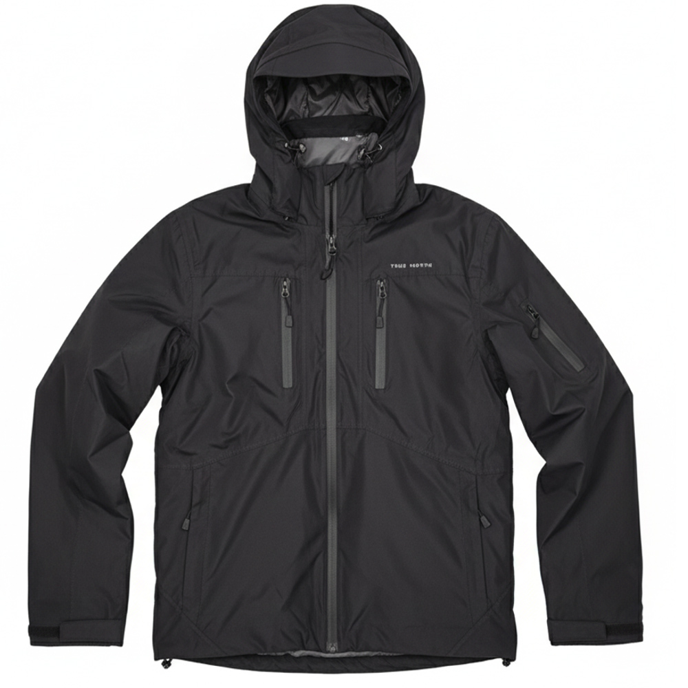 TRUE NORTH - dicke wasserdichte Herren Regenjacke Winterjacke, schwarz
