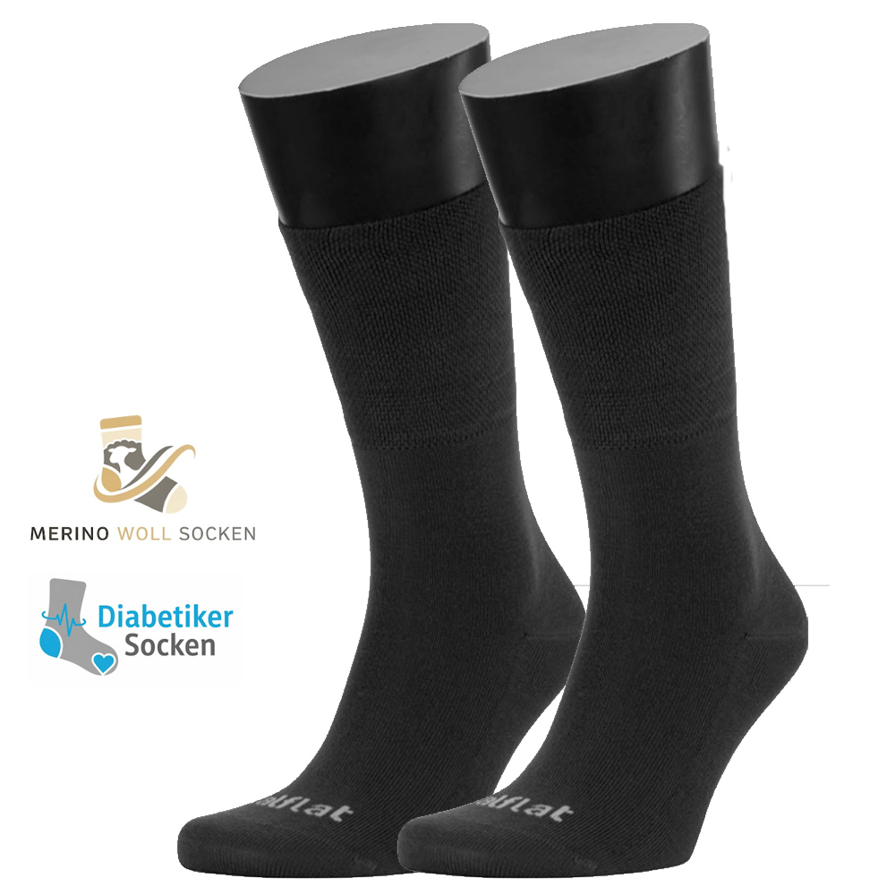 Talflat - Diabetiker Socken - WARMNESS Merino Wolle, schwarz