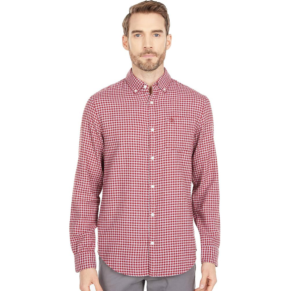 Original Penguin Jaspe Gingham Langarmhemd Baumwolle - weiß weinrot