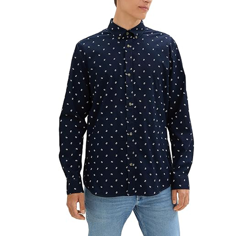 Original Penguin Jaspe Gingham Langarmhemd Baumwolle - navy