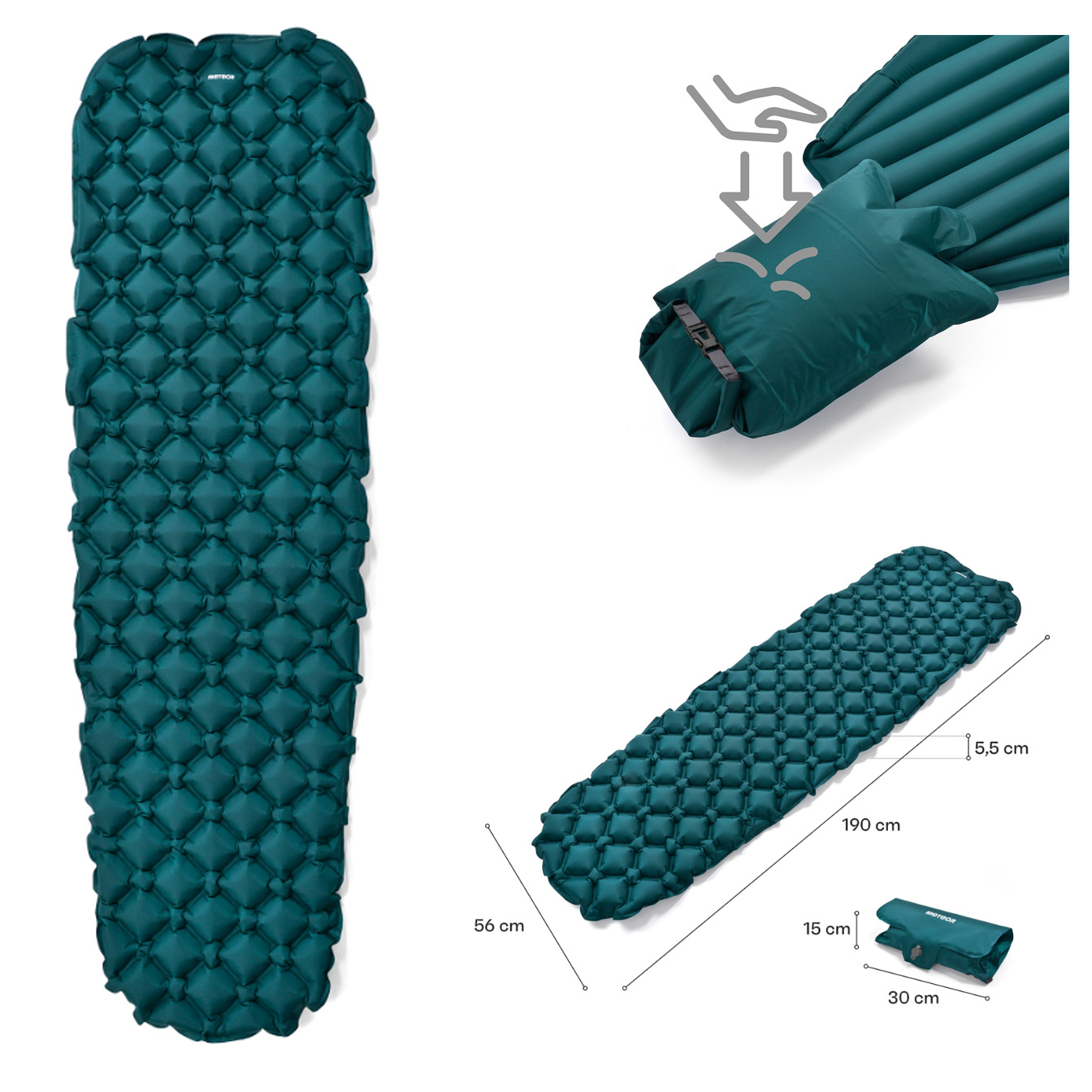 Meteor - klein komprimierbare Luftmatratze inkl Drybag Pumpe 190cm