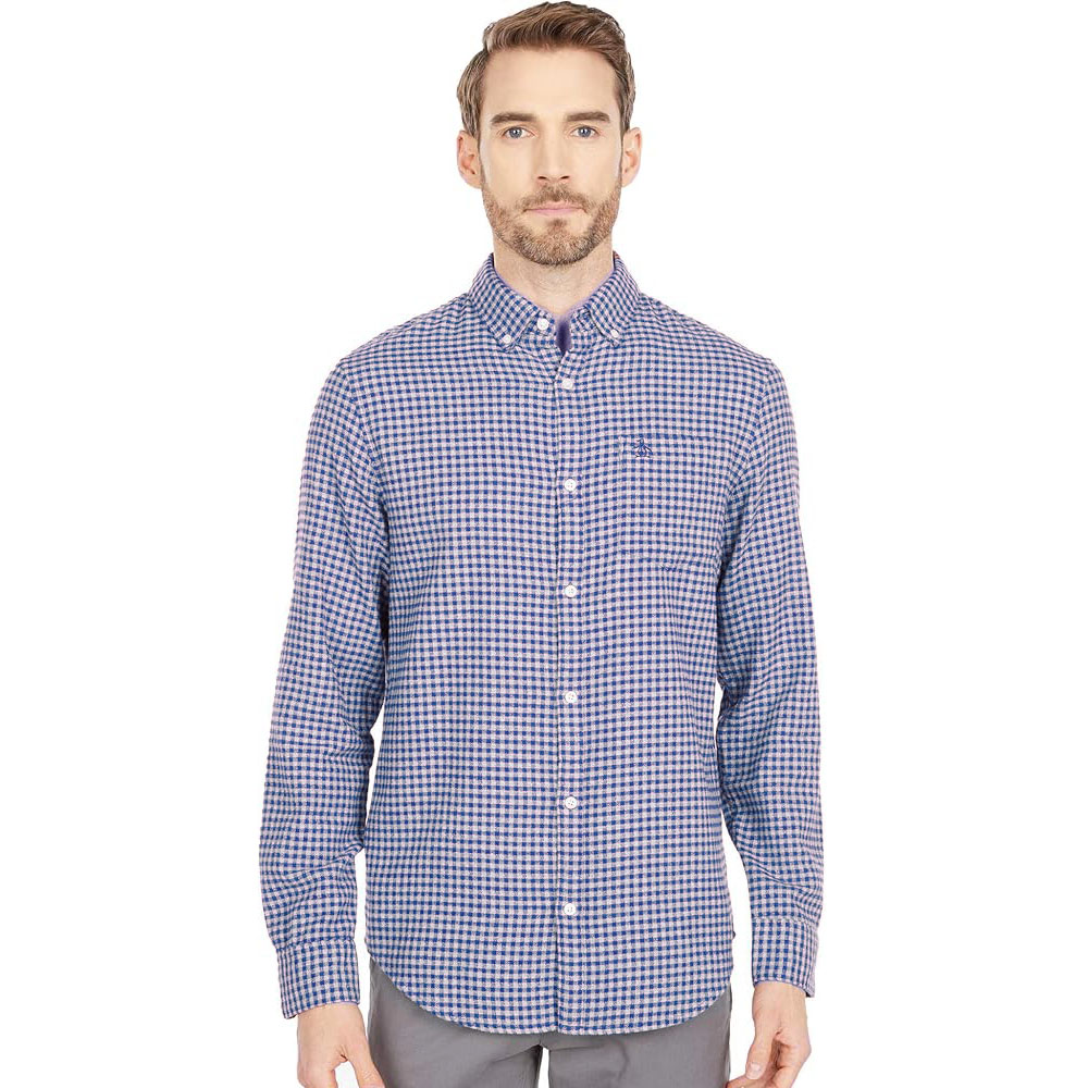 Original Penguin Jaspe Gingham Langarmhemd Baumwolle - blau