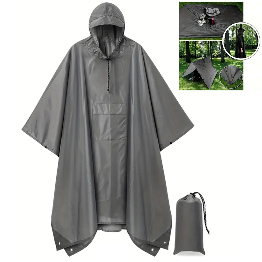 Ravu - Regenponcho 100% wasserdichte Jacke, Zelt, Unterlage - grau