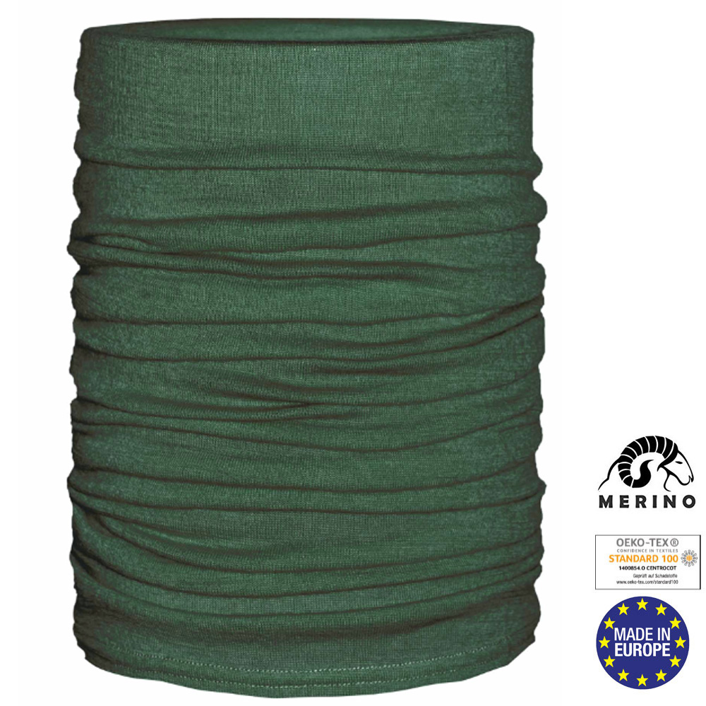 ARECO - MERINO Multifunktions-Halstuch Mütze Schal Neckwarmer, grün