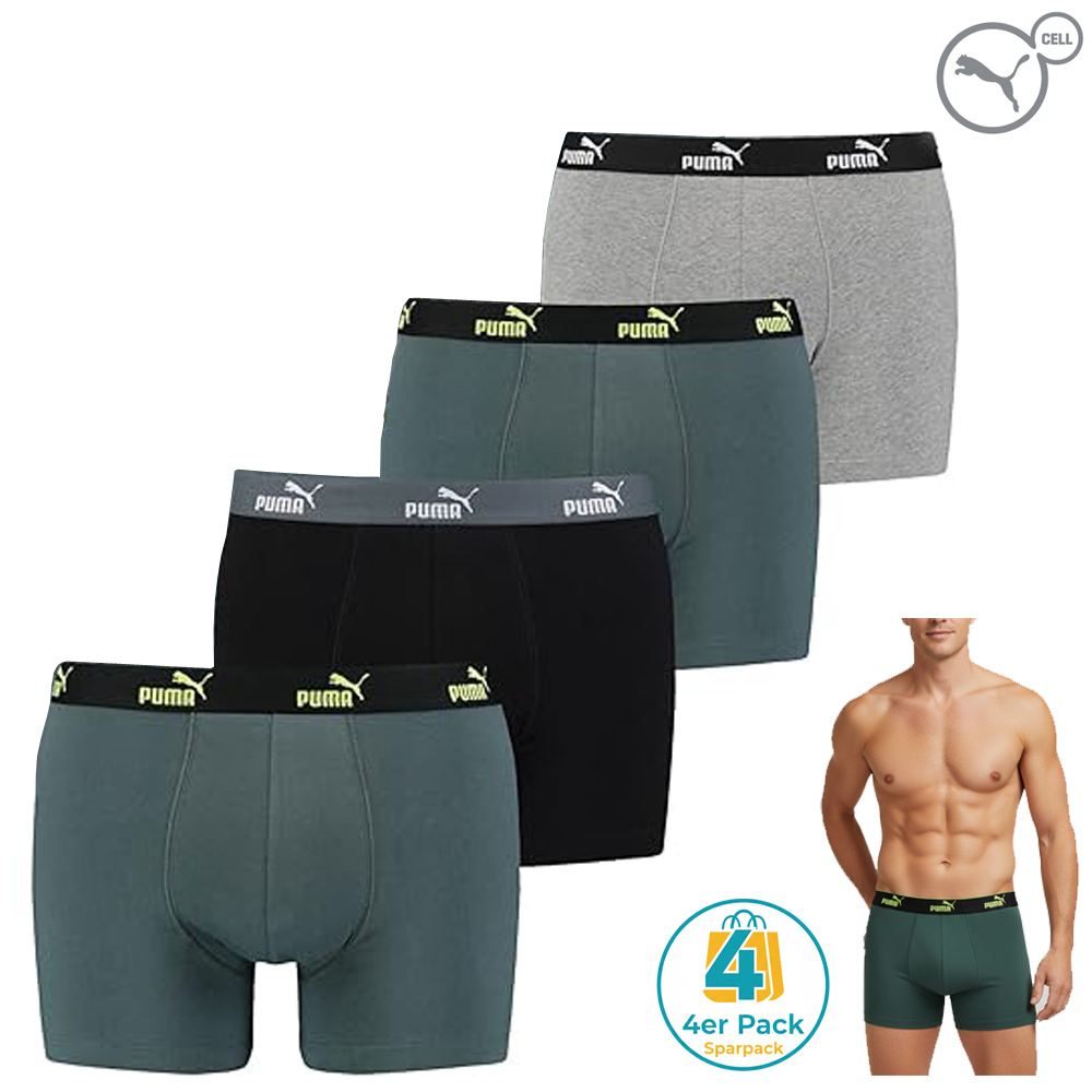 PUMA – 4er Pack Herren Boxershorts mit Comfort Taillenbund, grey