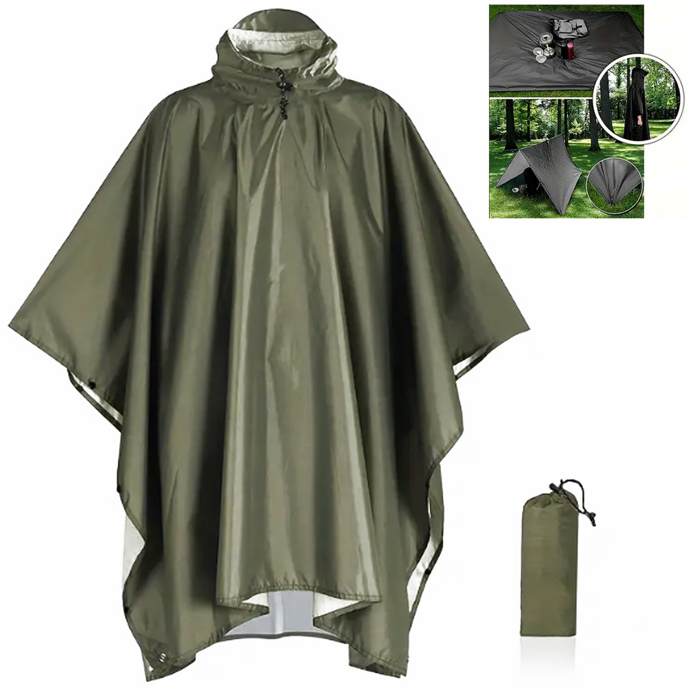 Ravu - Regenponcho 100% wasserdichte Jacke, Zelt, Unterlage, grün