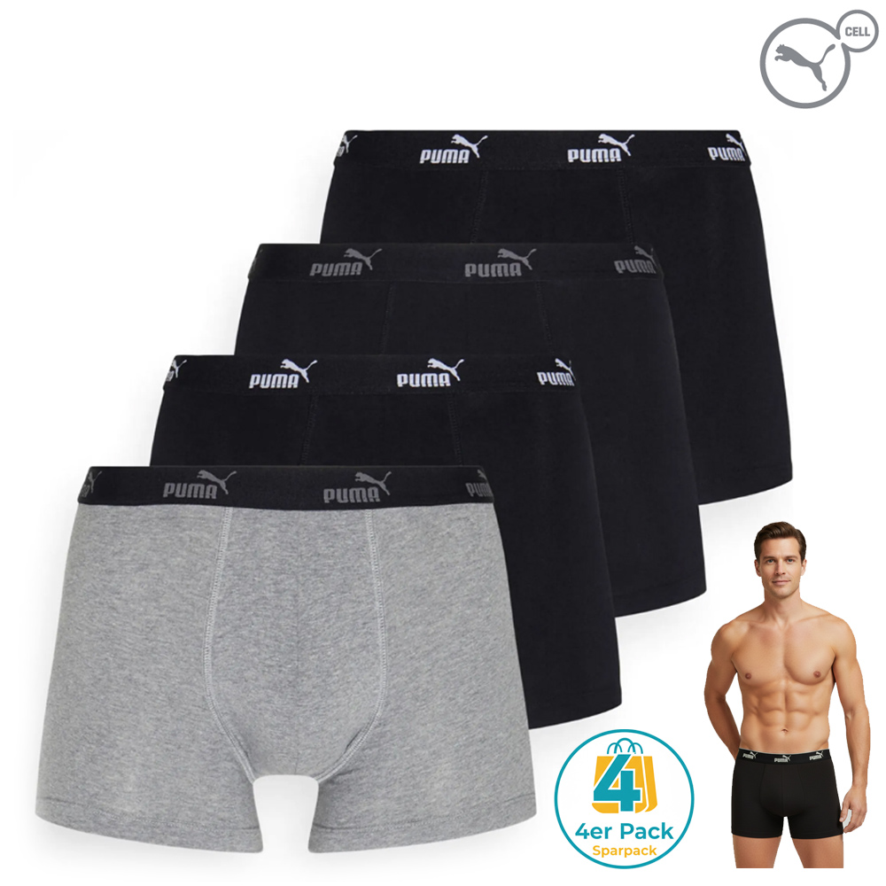 PUMA – 4er Pack Herren Boxershorts mit Comfort Taillenbund, black