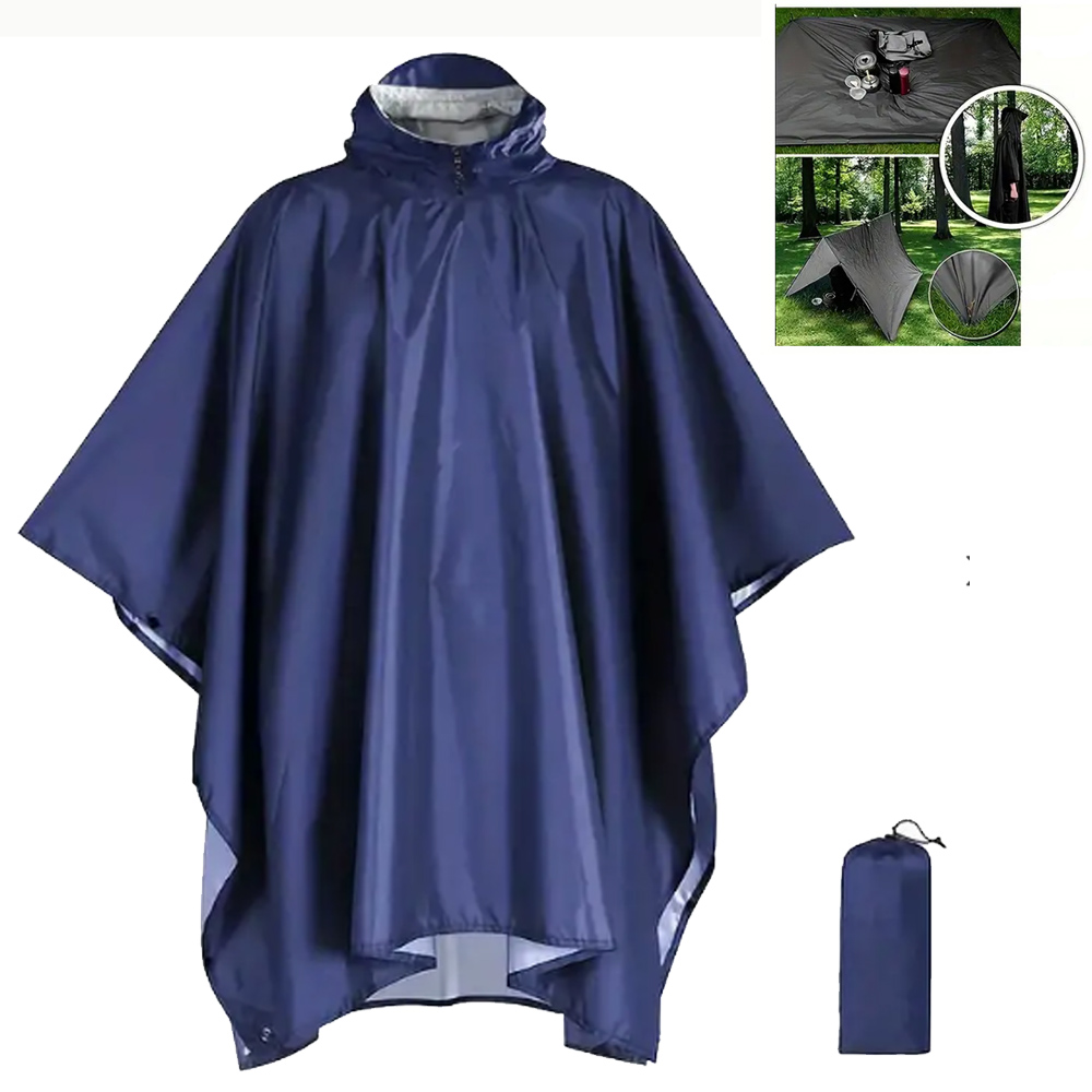 Ravu - Regenponcho 100% wasserdichte Jacke, Zelt, Unterlage, navy