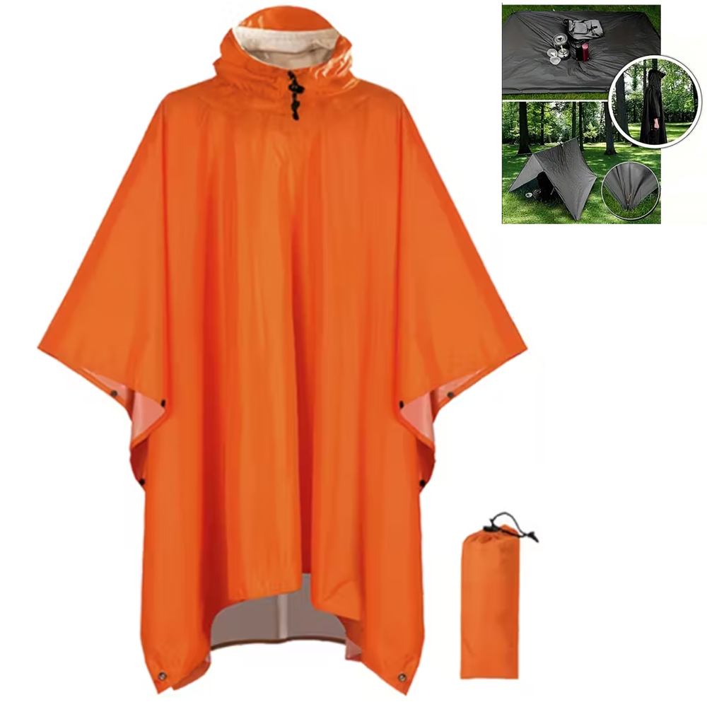 Ravu - Regenponcho 100% wasserdichte Jacke, Zelt, Unterlage, orange