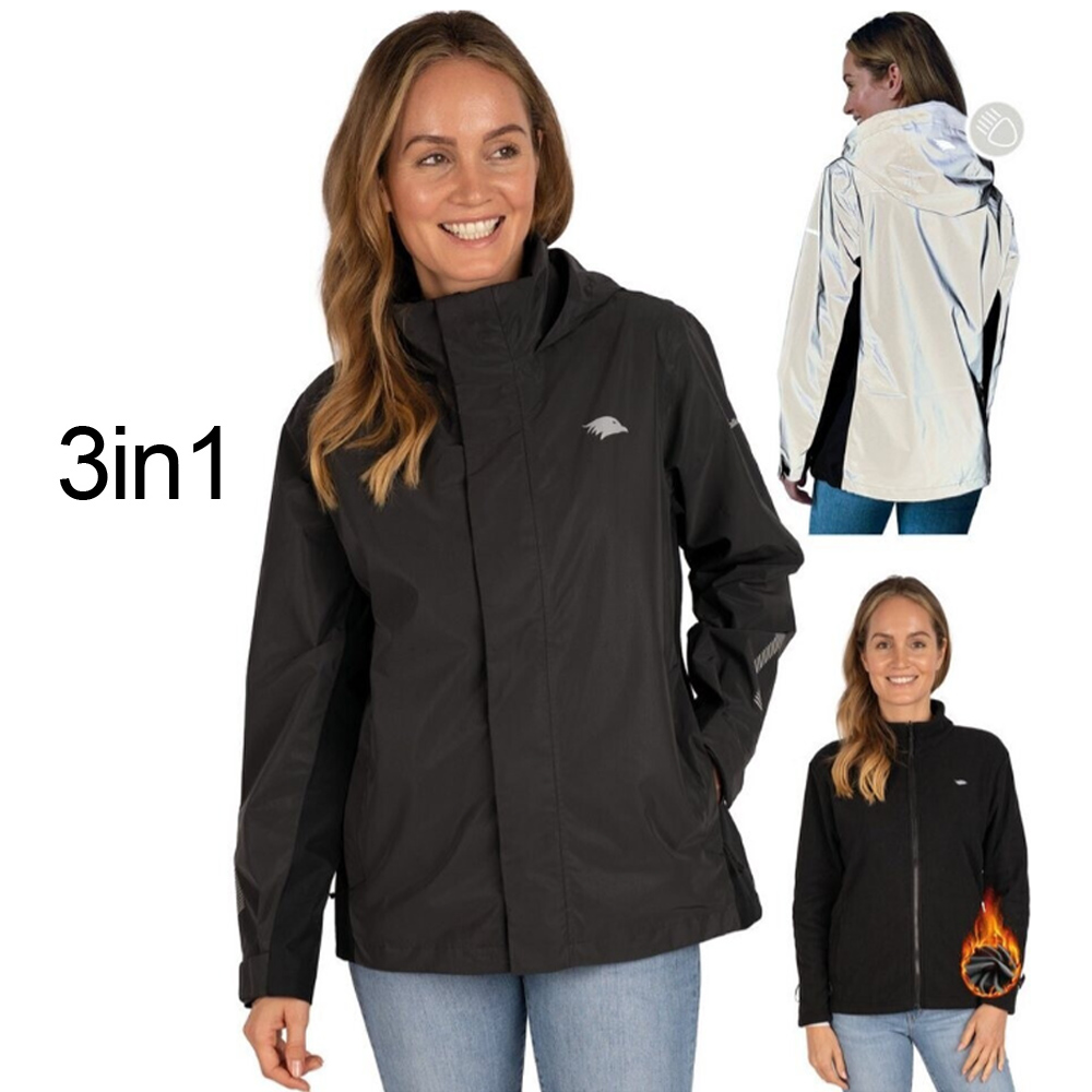 Valkental 3in1 Smart Jacket Damen | Reflektierende Outdoorjacke, schwarz