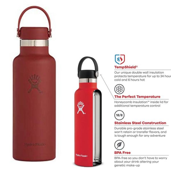 Hydro Flask Unisex – Erwachsene Standart Mouth Trinkflasche, rostrot 532ml