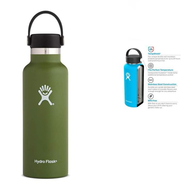 Hydro Flask Unisex – kleine Erwachsene Wide Mouth Trinkflasche Thermoskanne, olive 532ml