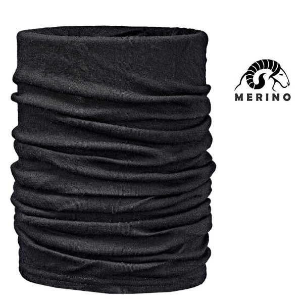 ARECO - MERINO Multifunktions-Halstuch Mütze Schal Neckwarmer, schwarz