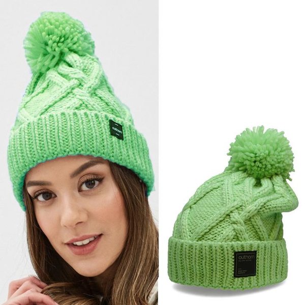 OUTHORN - Damen Strickmütze Wintermütze mit Bommel - grün