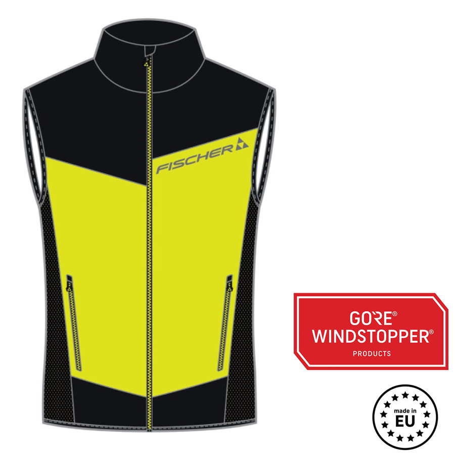 Fischer - GORE Windstopper Vest Light Herren Weste Sportweste, gelb schwarz, Outdoor Online Shop, Der Marken Outlet für Sportartikel