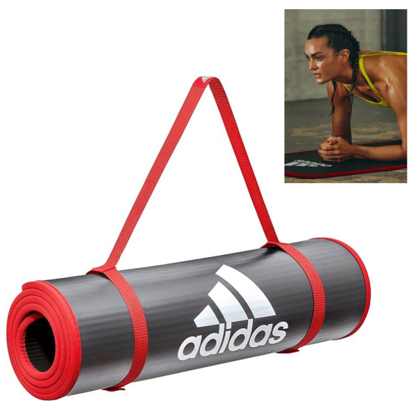 Adidas - Allround Trainingsmatte, 10 mm, Fitness Yoga Matte, rot schwarz