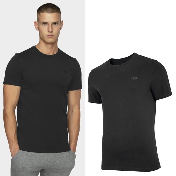4F - Herren Basic T-Shirt Baumwolle - schwarz