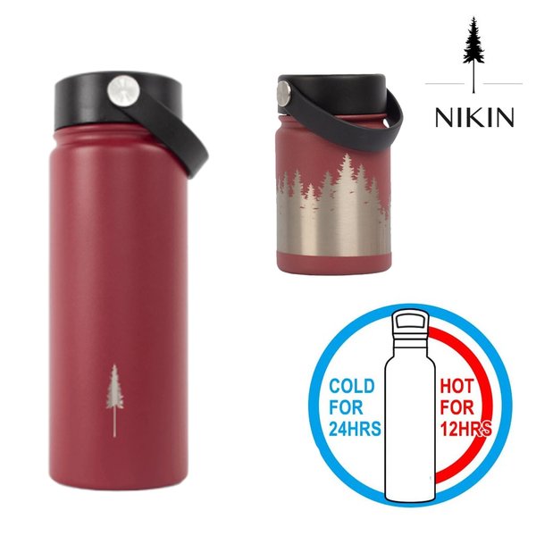 NIKIN – Hot and Cold Thermoskanne Trinkflasche Treebottle Barrel Forest, red 500ml