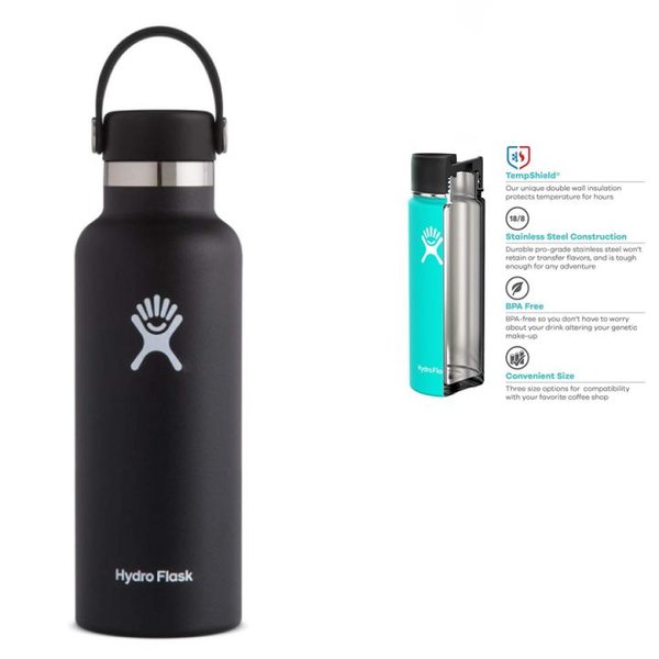 Hydro Flask Unisex – Erwachsene Standart Mouth Trinkflasche, black 532ml