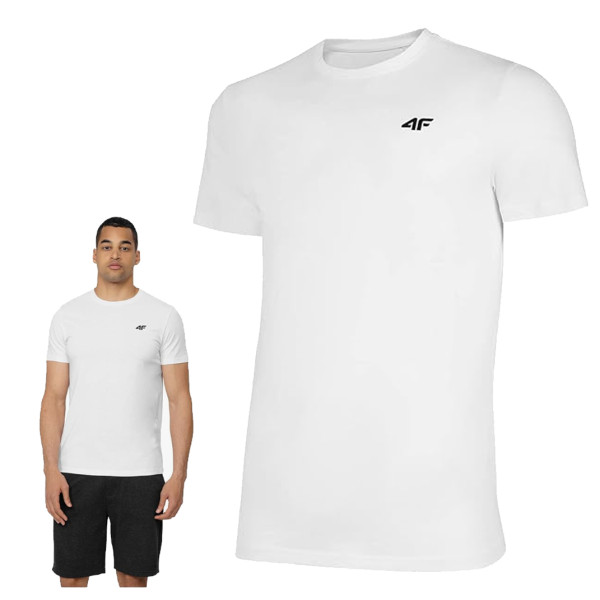 4F - Herren T-Shirt Baumwolle mit Logo, weiß