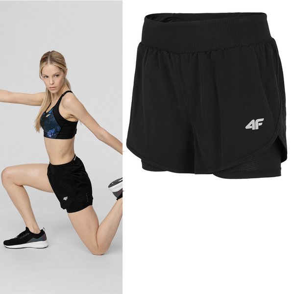 4F - Damen Trainingsshorts "Shorts in Shorts" - schwarz