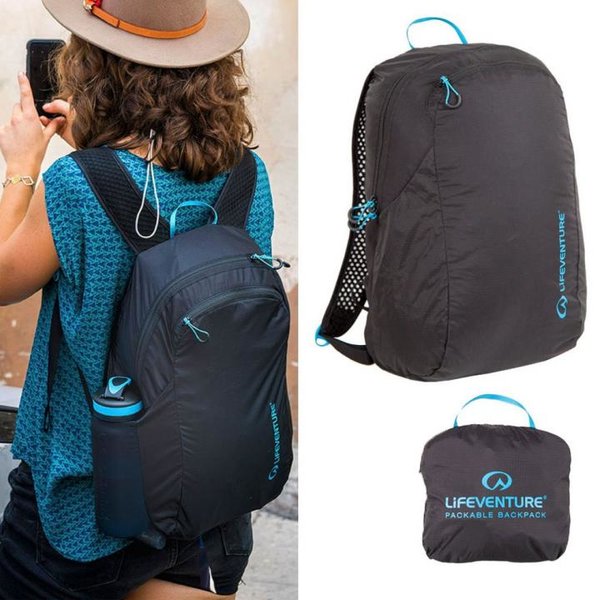 Lifeventure - Packable Backpack - 16L Rucksack, klein verpackbar - schwarz