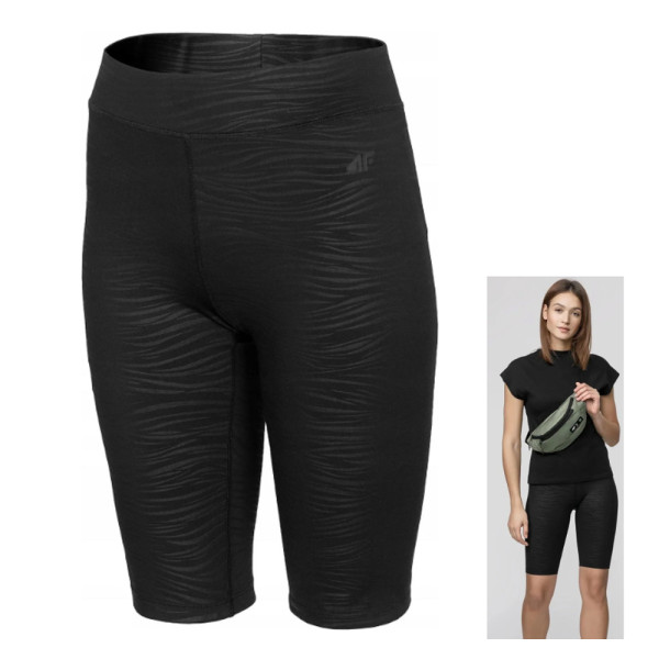 4F - Damen kurze Leggins Sport-Leggings Sporthose, schwarz