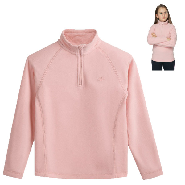 4F warm - Kinder thermoaktive Fleece Zip Pullover Longshirt, pink