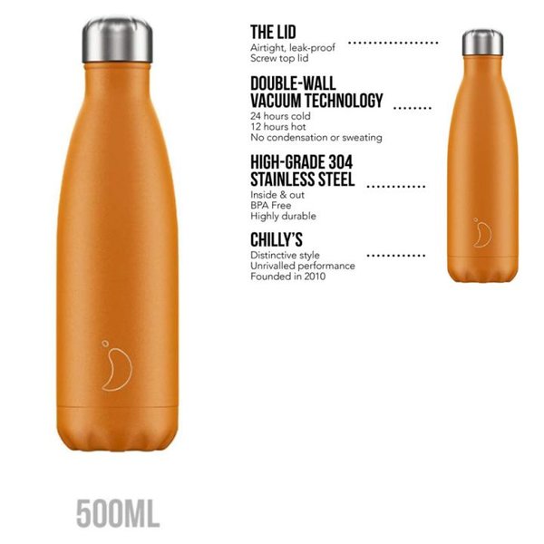 Chillys Flasche – Thermo Trinkflasche Vakuumwand - orange 500ml