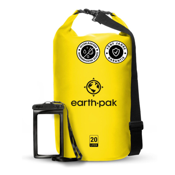 Earth Pak - wasserdichter Packsack - Drybag 10 Liter mit Handyhülle