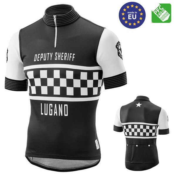 Deputy Sheriff - Merino Cycling Hero Vintage Trikot Radtrikot, weiß schwarz