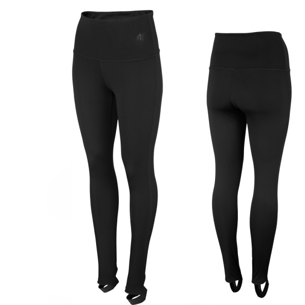 4F - Damen Sport Leggings Yoga Hose mit Fußschleifen, schwarz