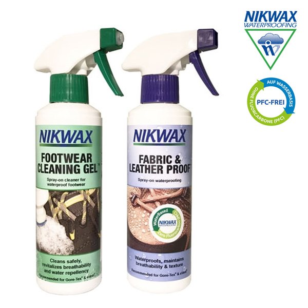 NIKWAX - Doppelpack Stoff u. Leder Imprägnierung und Schuhreiniger - Wasmittel + Imprägnierung