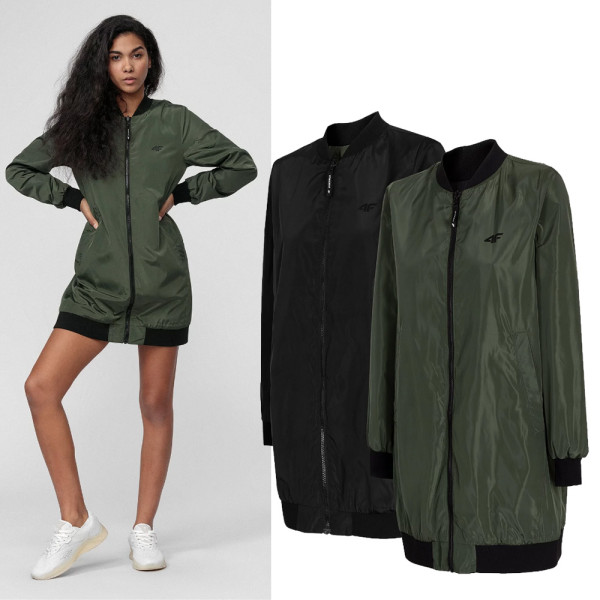 4F - Damen Herbstjacke Wendejacke lange Jacke, schwarz grün