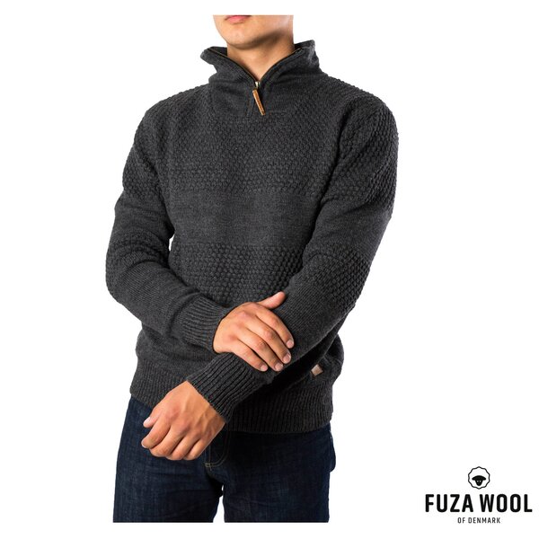FUZA WOOL - Herren 100% Merino Zip Sweater Nyhavn Pullover Jacke, grau