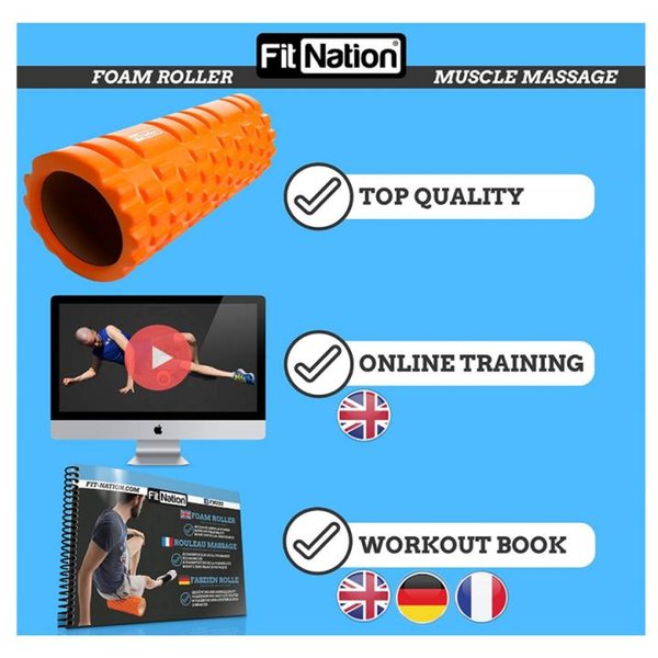 Fit Nation Faszienrolle - Foam Roller Set zur Selbstmassage mit Übungsbuch - Sport Massagerolle Für