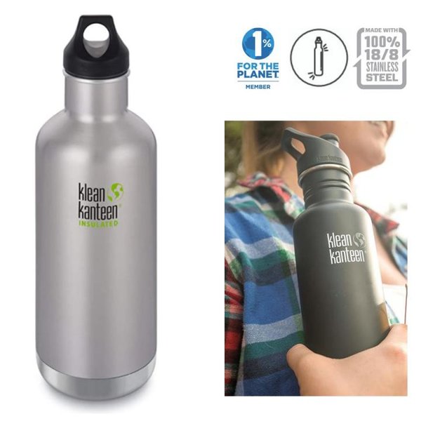 Klean Kanteen - Insulated Classic Trinkflasche Brushed Stainless Loop Cap Hot and Cold, 946ml