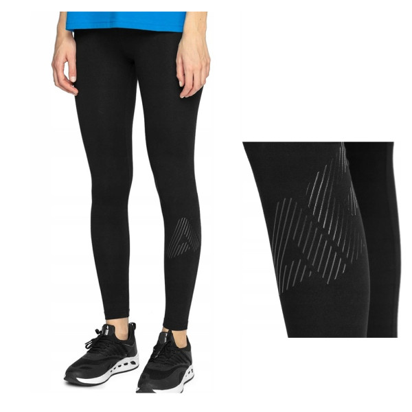 4F - Damen Baumwoll Leggins Sport-Leggings Sporthose, schwarz