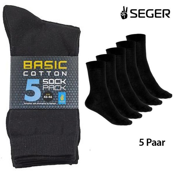 SEGER - 5er Pack Baumwoll-Socken - schwarz