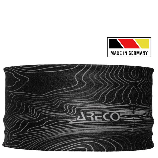 ARECO - Multifunktions-Stirnband Laufstirnband - Made in Germany - schwarz grau