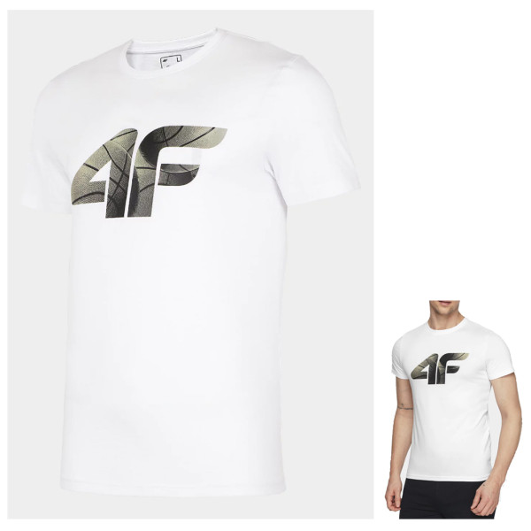 4F - Herren LOGO Sport Casual T-Shirt, weiß