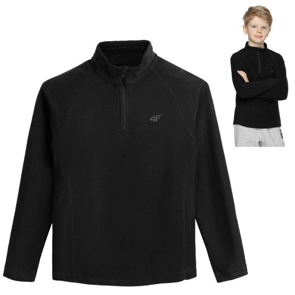 4F warm - Kinder thermoaktive Fleece Zip Pullover Longshirt, schwarz