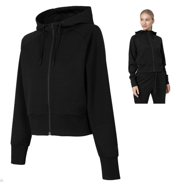 4F - leichtes Modal Damen YOGA Sweatshirt Jacke Zipp-Jacke, schwarz