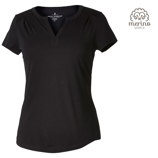 Royal Robins - Merinolux Henley S/S - Damen Merino Top Shirt, schwarz
