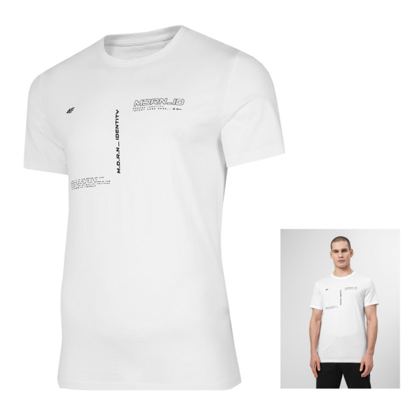 4F - Herren T-Shirt Baumwolle mit Prints, weiß