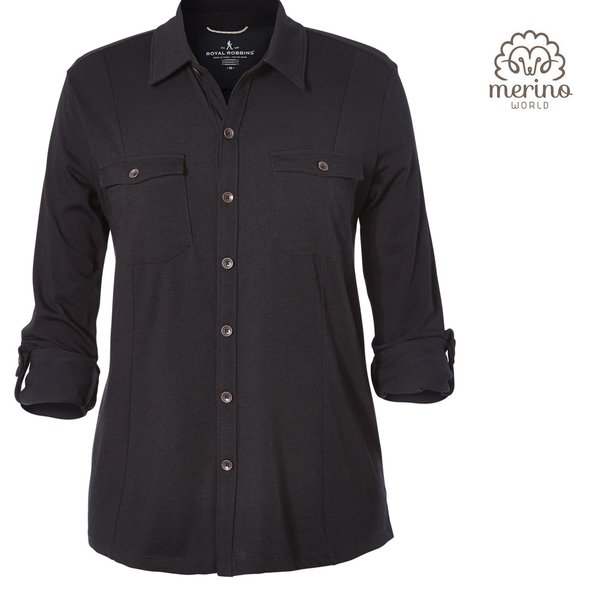 Royal Robbins - Merinolux Traveler L/S - Damen Merino Bluse Top Shirt, schwarz
