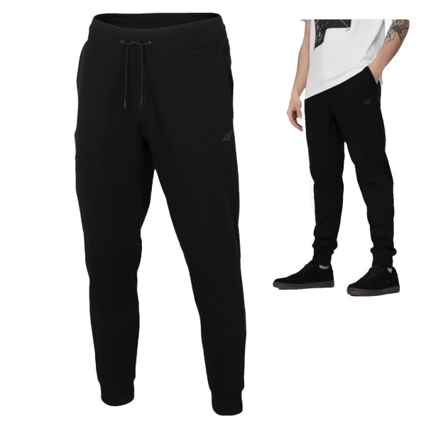 4F - Herren Jogginghose Sporthose mit RV Tasche vorn, schwarz